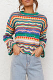 Fashion Street Striped Patchwork O Neck Sweaters(3 Colors)