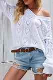 Casual Solid Hollowed Out V Neck Tops Sweater