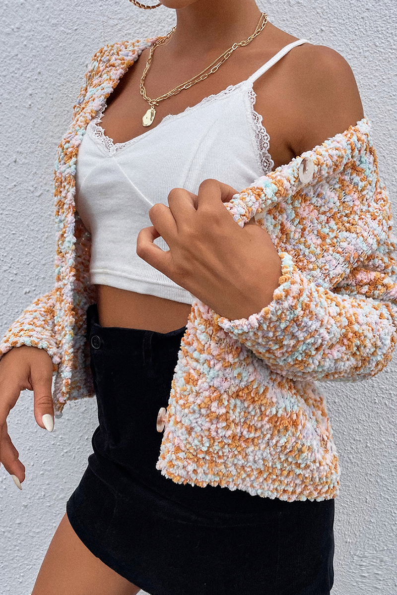 Casual Split Joint Buckle V Neck Tops Sweater