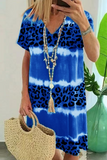 Vestidos con cuello en V y combinación dividida con teñido anudado y leopardo callejero (5 colores)