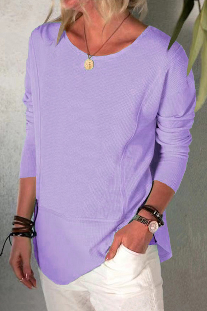 Casual Solid Split Joint O Neck Tops(6 colors)