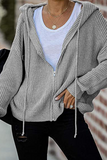 Casual Solid Draw String Zipper Hooded Collar Sweaters(5 colors)