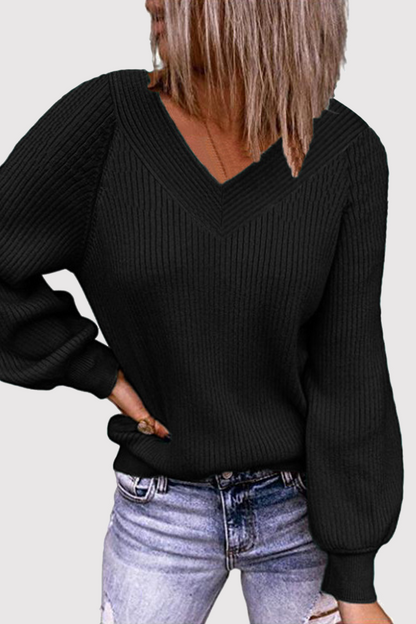 Casual Solid Split Joint V Neck Tops Sweater