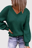 Suéter casual sólido dividido com decote em V