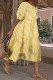 Fashion Casual Plaid Patchwork O Neck Princess Dresses(4 Colors)
