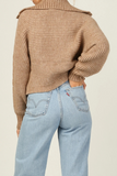 Suéter informal con cuello vuelto y unión dividida, liso, informal