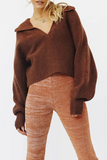 Suéter informal con cuello vuelto y unión dividida, liso, informal