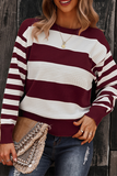 Suéteres casuais listrados com gola redonda e contraste (4 cores)
