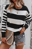 Casual Striped Contrast O Neck Sweaters(4 Colors)