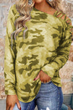 Moda casual camuflagem estampa patchwork camisetas com gola oblíqua (4 cores)