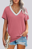 Fashion Casual Striped Patchwork V Neck T-Shirts