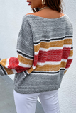 Suéter casual con hombros descubiertos y patchwork a rayas