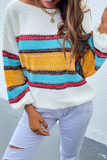 Suéter casual con hombros descubiertos y patchwork a rayas