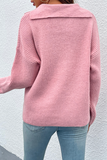 Casual Solid Patchwork Turndown Collar Tops Sweater（4 colors）
