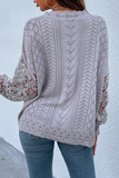Suéter casual de renda sólida vazado com gola redonda (4 cores)
