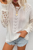 Suéter casual con cuello en O ahuecado de encaje sólido (4 colores)
