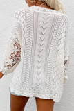 Suéter casual de renda sólida vazado com gola redonda (4 cores)