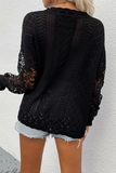 Casual Solid Lace Hollowed Out O Neck Tops Sweater(4 colors)
