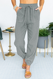 Casual sólido patchwork bolso solto cintura média Harlan calças de cor sólida (6 cores)