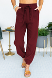 Casual sólido patchwork bolso solto cintura média Harlan calças de cor sólida (6 cores)