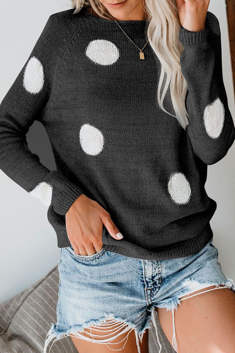 Fashion Sweet Dot Patchwork O Neck Sweaters