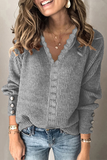 Casual Solid Lace Split Joint Buckle V Neck Tops(12 Colors)