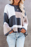 Casual Patchwork  Contrast O Neck Tops