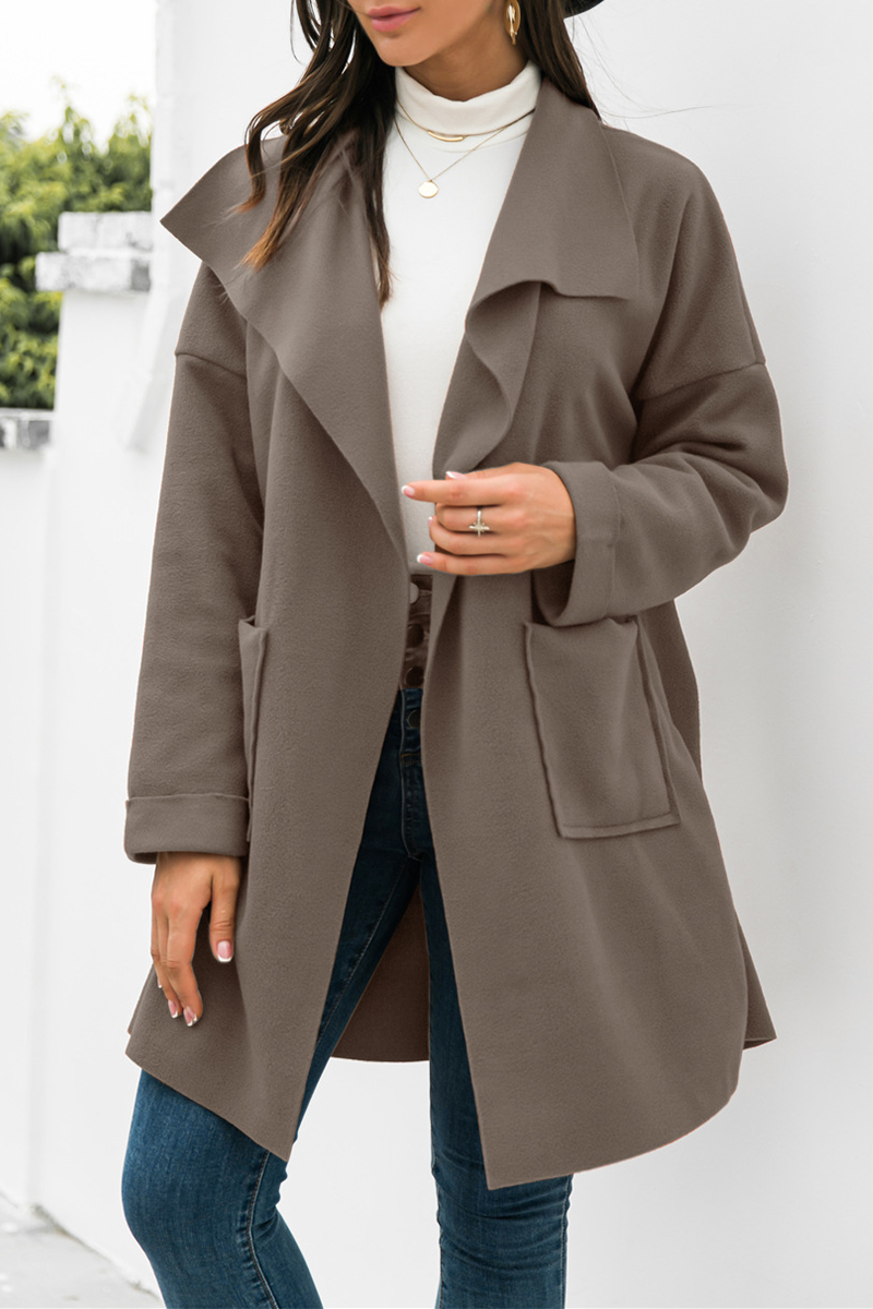 Casual Solid Split Joint Pocket Turndown Collar Outerwear