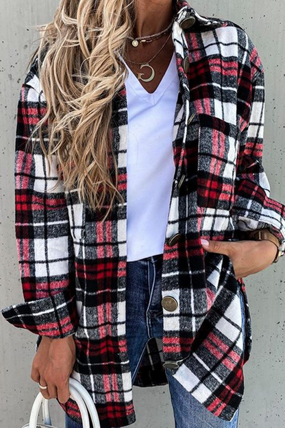 Casual Vintage Plaid Patchwork Buckle Turndown Collar Outerwear(8 colors)