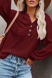 Casual Solid Draw String Buckle Hooded Collar Tops