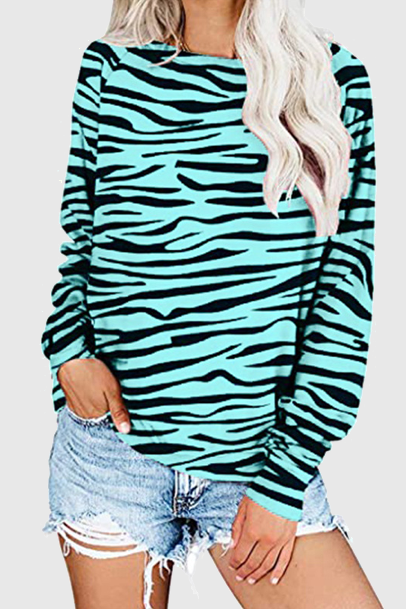 Casual Striped Print Split Joint O Neck Tops