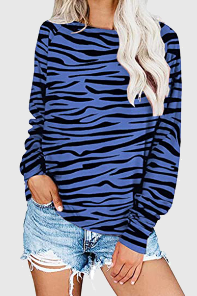 Casual Striped Print Split Joint O Neck Tops