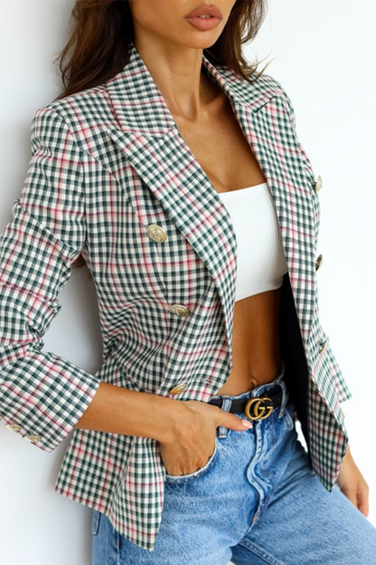 Casual Street Plaid Patchwork Buckle Turn-back Collar Outerwear
