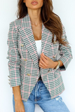 Casual Street Plaid Patchwork Buckle Turn-back Collar Outerwear