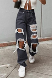 Pantalones de patchwork de pierna ancha viejos rasgados con borlas sólidas de calle