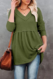 Casual Solid Patchwork Fold V Neck Tops(7 colors)