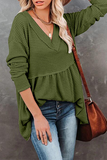 Casual Solid Patchwork Fold V Neck Tops(7 colors)