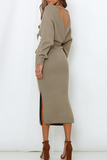 Casual Elegant Solid Backless Slit Pencil Skirt Dresses(5 Colors)