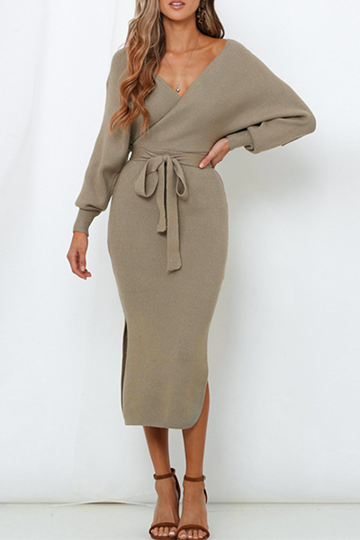 Casual Elegant Solid Backless Slit Pencil Skirt Dresses(5 Colors ...