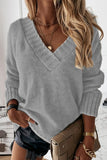 Suéteres casuales con cuello en V de retazos lisos de moda (8 colores)