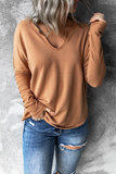 Casual Solid Patchwork V Neck Tops(5 colors)