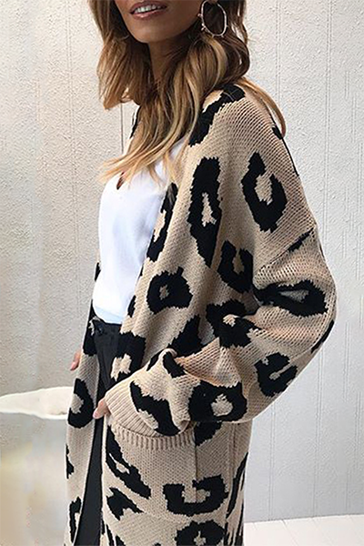 Casual Print Pocket  Contrast Tops Sweater