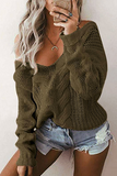 Casual Solid Hollowed Out Patchwork V Neck Sweaters(6 Colors)