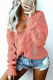 Casual Solid Hollowed Out Patchwork V Neck Sweaters(6 Colors)