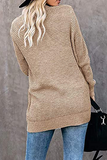 Suéter casual sólido com bolso dividido e decote em V
