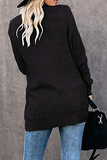Suéter informal con cuello en V y bolsillo dividido liso