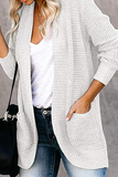 Suéter casual sólido com bolso dividido e decote em V