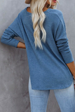 Casual Solid Buckle V Neck Tops