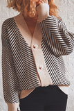Casual Striped Split Joint Buckle V Neck Outerwear Sweater