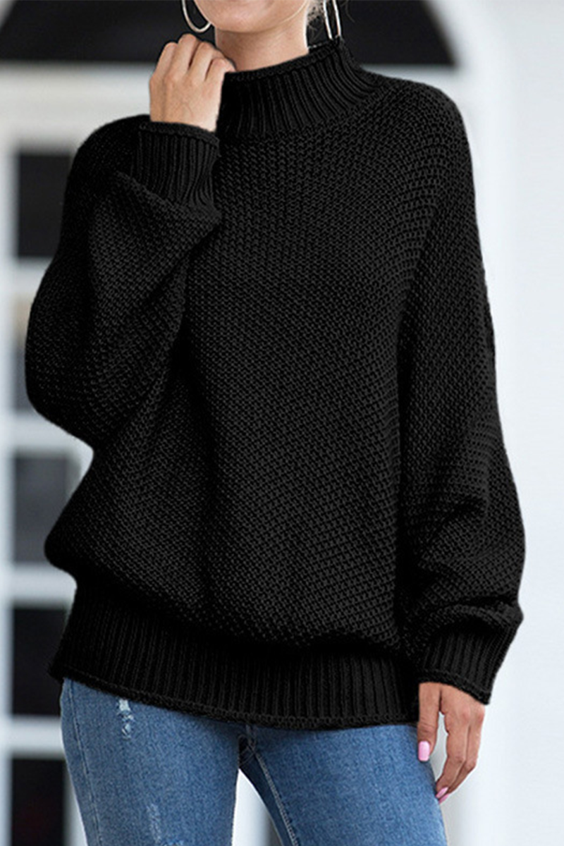 Casual Solid Patchwork Turtleneck Tops